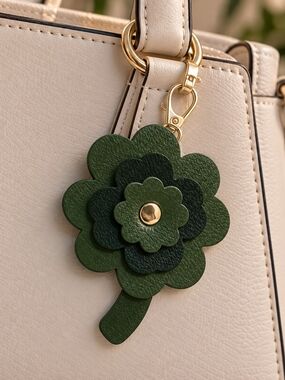 Brand New Four-Leaf Clover Faux Leather Purse Bag Charm NEW